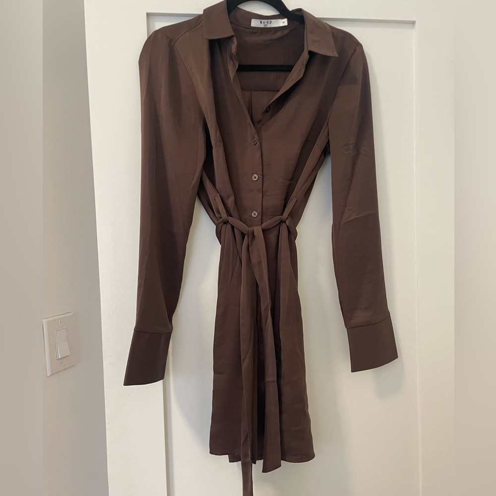 NA-KD fashion silk brown dress